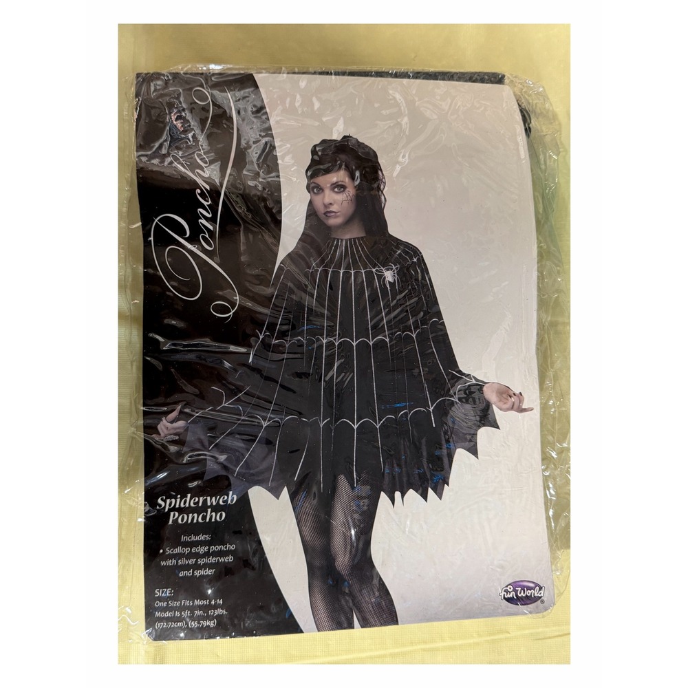 Fun World Spiderweb Poncho Black Silver Halloween Costume One Size 90269S